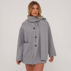 grey coat with scarf detail