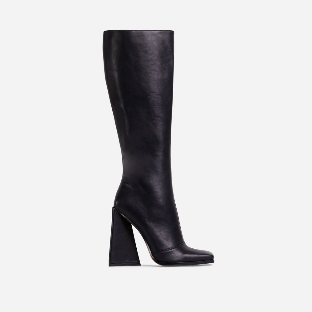 square toe faux leather heeled boots