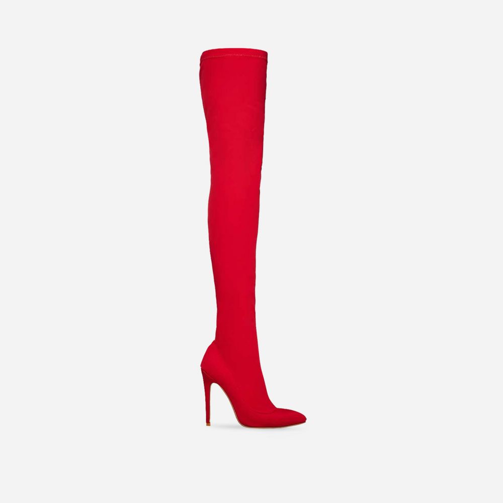 red peep toe over the knee boots