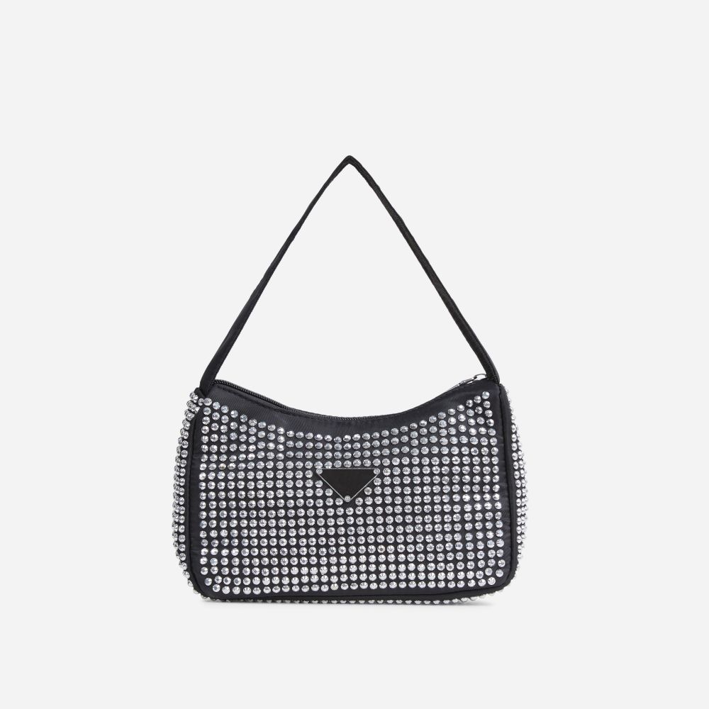 Lyra Shaped Shoulder Bag In Black Diamante | EGO