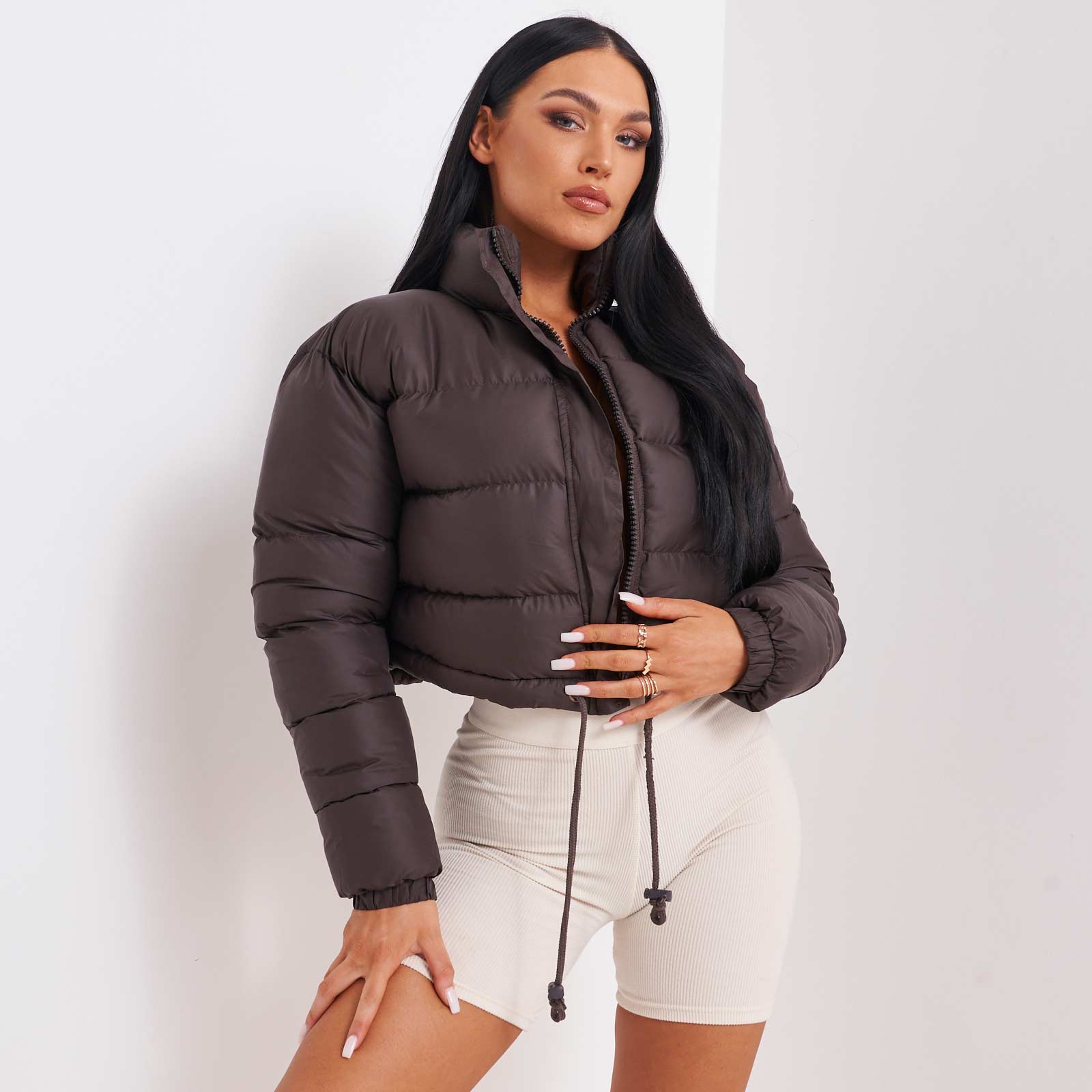 cropped puffer jacket brown